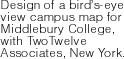 Design of a bird’s-eye view campus map for Middlebury College, with TwoTwelve Associates, New York. 